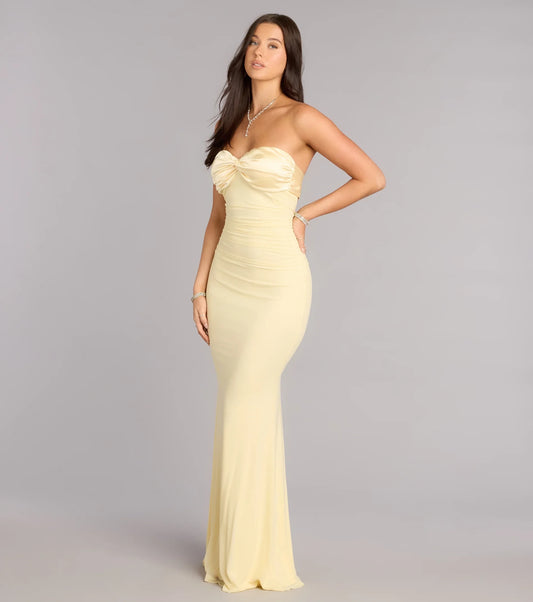 Elegant Smooth Satin Mermaid Strapless Sweetheart Open Tie-Back Floor-Length Prom Dresses