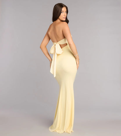 Elegant Smooth Satin Mermaid Strapless Sweetheart Open Tie-Back Floor-Length Prom Dresses