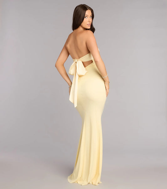 Elegant Smooth Satin Mermaid Strapless Sweetheart Open Tie-Back Floor-Length Prom Dresses