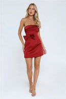 Elegant Strapless Sheath Bandeau Sleeveless Zipper Back Mini Homecoming Dresses with Bow Detail