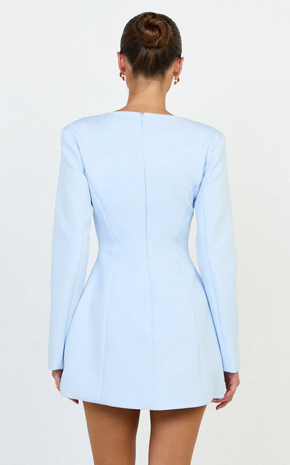 Elegant Structured A-Line V-Neck Long Sleeve Closed Back Mini Homecoming Dresses