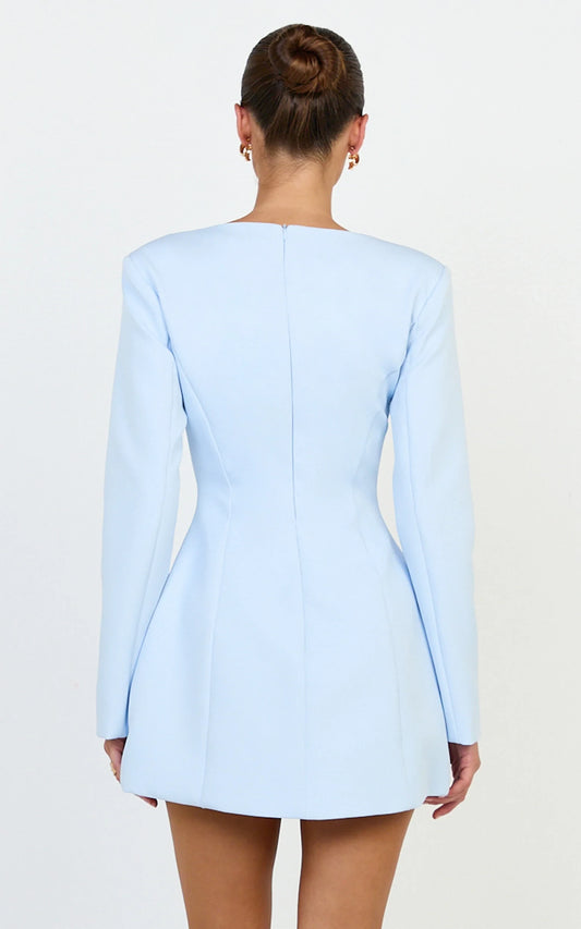 Elegant Structured A-Line V-Neck Long Sleeve Closed Back Mini Homecoming Dresses