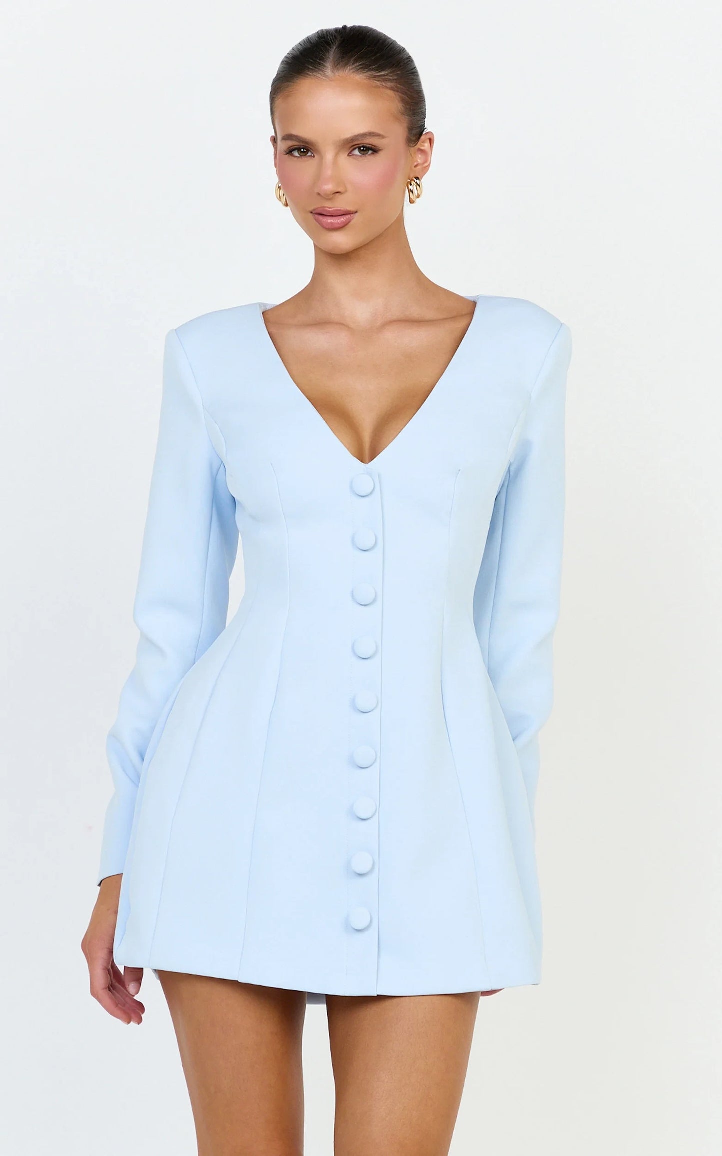 Elegant Structured A-Line V-Neck Long Sleeve Closed Back Mini Homecoming Dresses