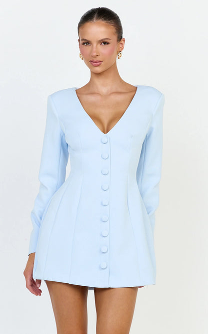 Elegant Structured A-Line V-Neck Long Sleeve Closed Back Mini Homecoming Dresses
