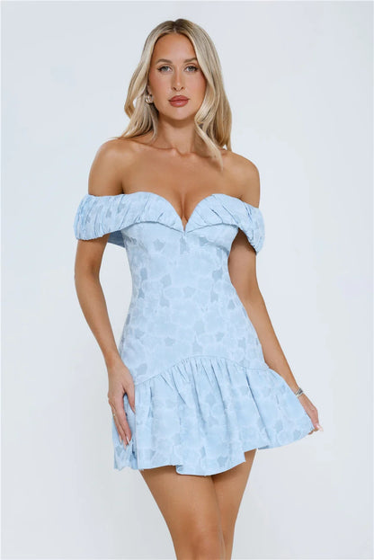 Elegant Textured A-Line Sweetheart Off-Shoulder Short Sleeve Plain Back Mini Homecoming Dresses