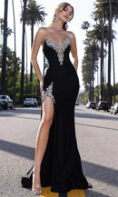 Embellished Mermaid Deep V Sleeveless Open Back Train Length Prom Dress