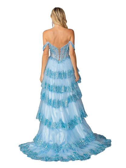 Enchanting A-Line Sweetheart Off-The-Shoulder Lace-Up-Back High-Slit Floor-Length Prom Dress