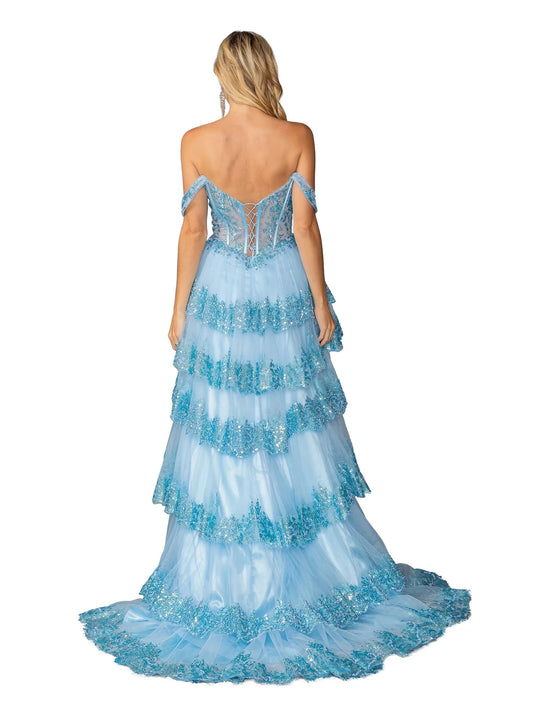 Enchanting A-Line Sweetheart Off-The-Shoulder Lace-Up-Back High-Slit Floor-Length Prom Dress