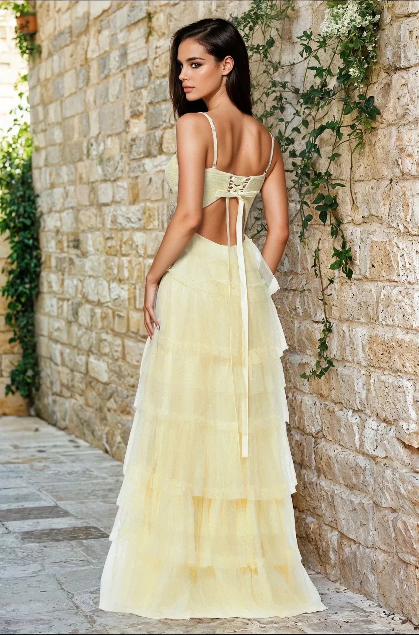 Enchanting A-Line Sweetheart Spaghetti-Strap Lace-Up-Back Cutout Floor-Length Prom Dress
