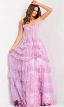 Enchanting A-Line Sweetheart Strapless Lace-Up-Back High-Slit Floor-Length Prom Dress