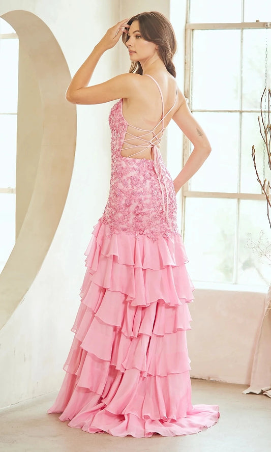 Enchanting Mermaid Scoop-Neck Spaghetti-Strap Crisscross-Back High-Slit Floor-Length Prom Dress