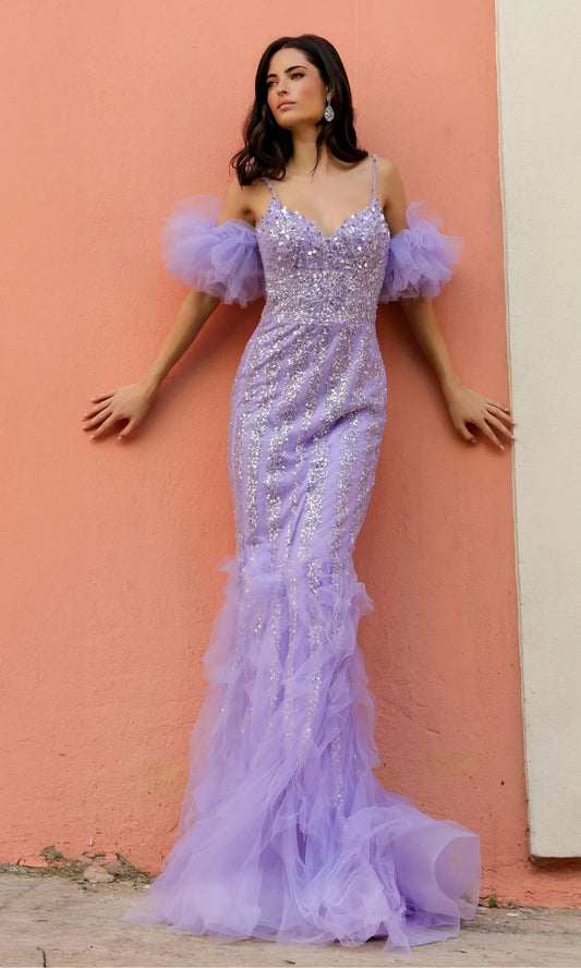 Enchanting Mermaid Sweetheart Spaghetti-Strap Off-The-Shoulder Open-Back Floor-Length Prom Dress