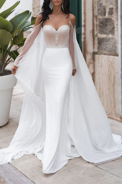 Ethereal Mermaid Sweetheart Off-Shoulder Open-Back Train-Length Wedding Dress