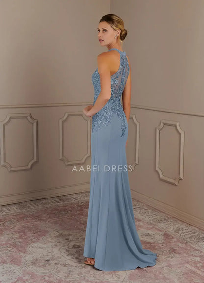 AABEI DRESS Wedding Guests Dresses Charming Mermaid Halter Lace Applique Beadwork Illusion Back Exquisite Mother of the Bride Dress