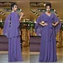 Flowy A-Line V-Neck Cape Sleeve Open-Back Maxi Evening Dresses