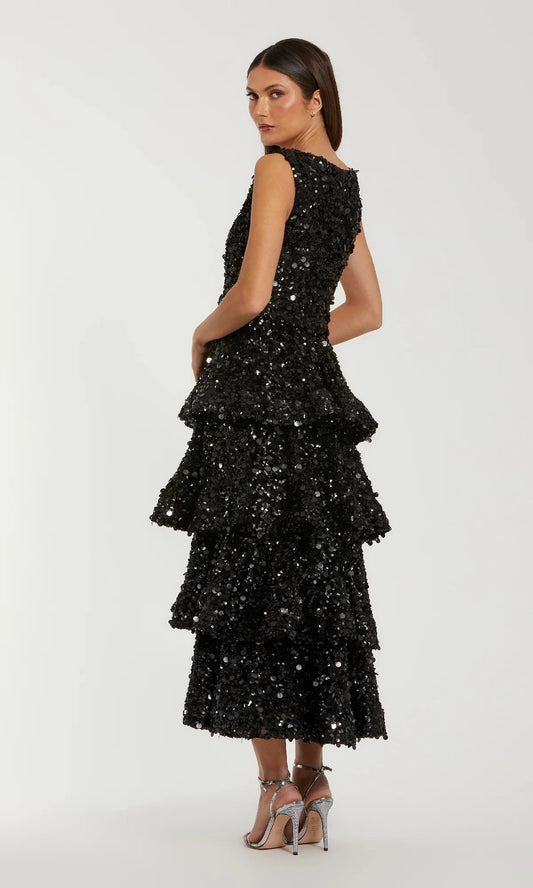 Glamorous A-Line Boat-Neck Sleeveless Open-Back Tea-Length Prom Dress