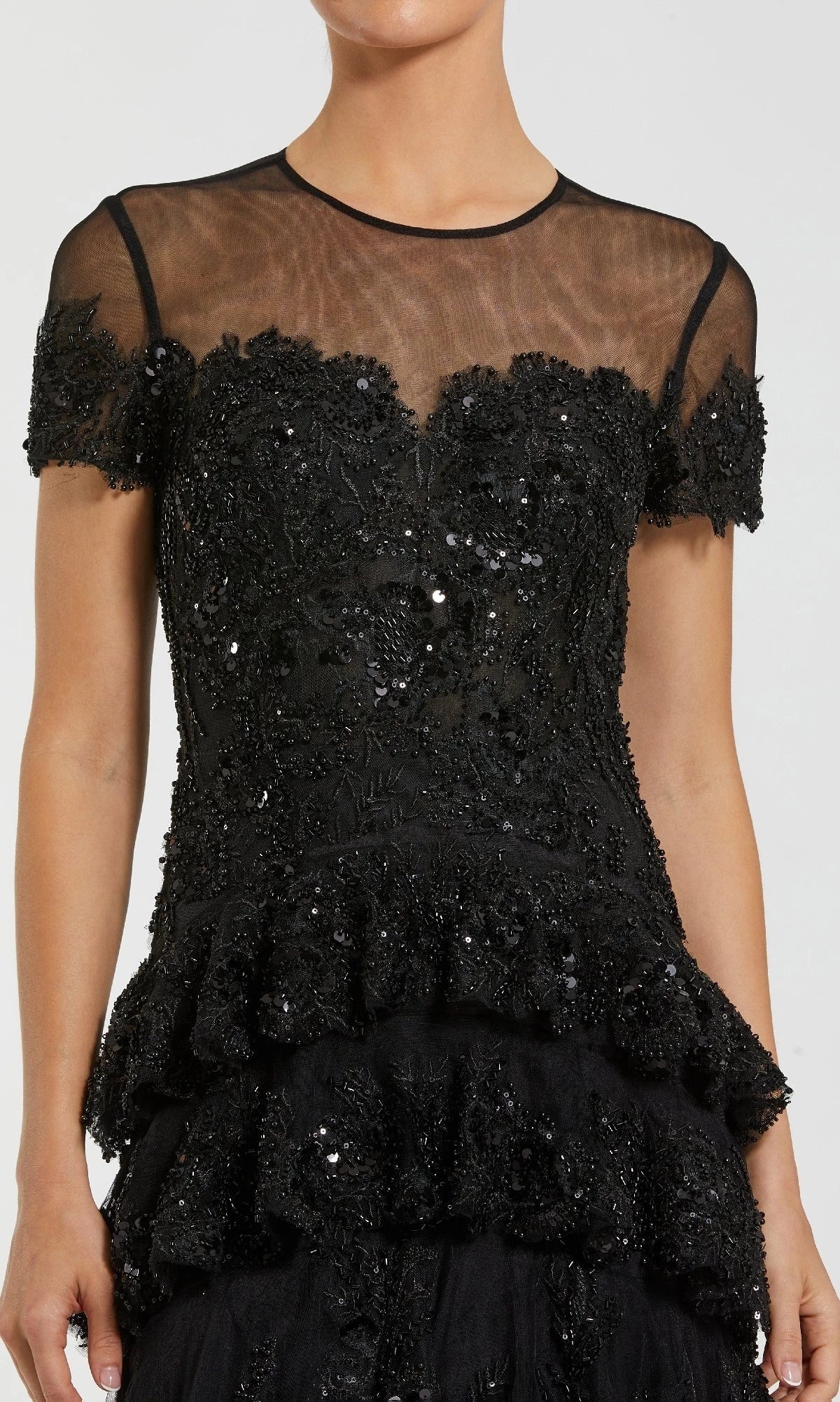Glamorous A-Line Round-Neck Short-Sleeve Open-Back Floor-Length Prom Dress
