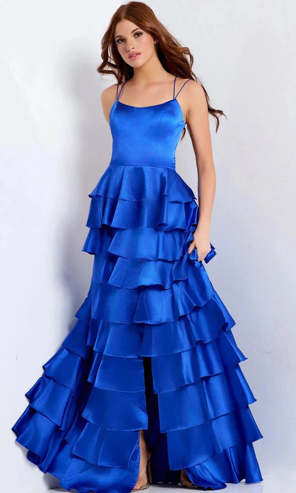 Glamorous A-Line Scoop-Neck Spaghetti-Strap Crisscross-Back High-Slit Floor-Length Prom Dress