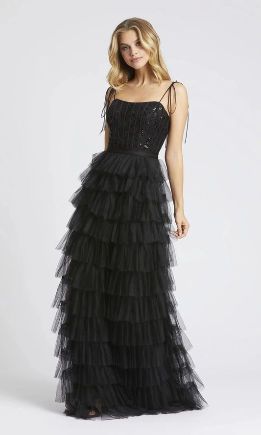 Glamorous A-Line Square-Neck Tie-Strap Open-Back Floor-Length Prom Dress