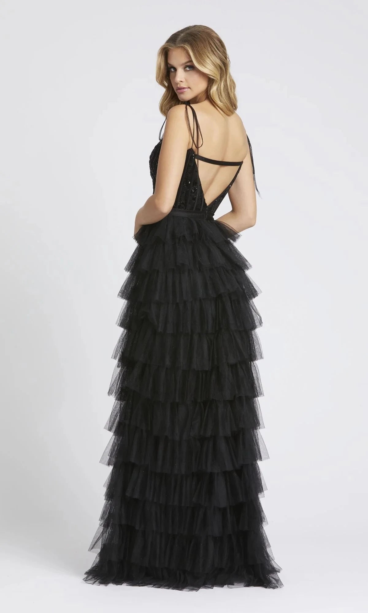 Glamorous A-Line Square-Neck Tie-Strap Open-Back Floor-Length Prom Dress