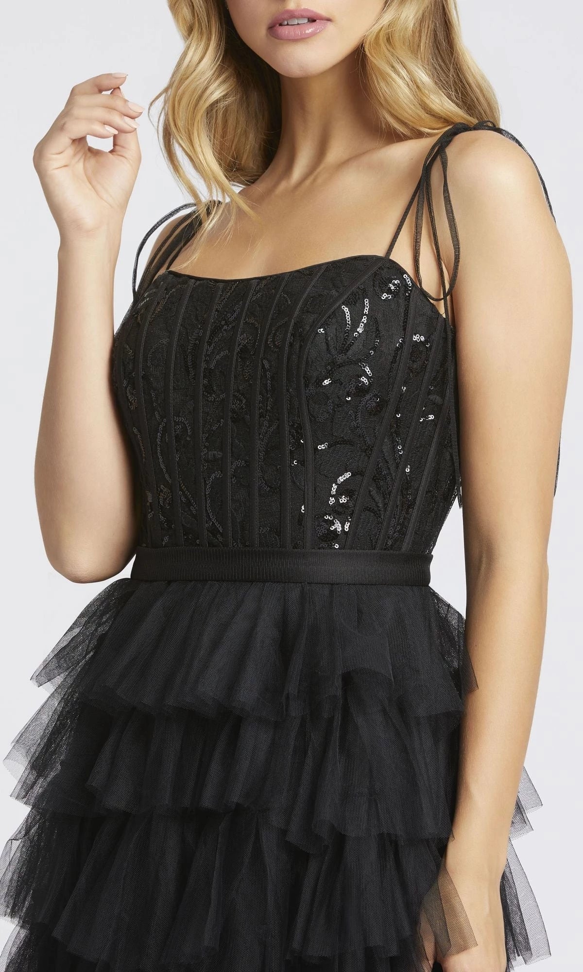 Glamorous A-Line Square-Neck Tie-Strap Open-Back Floor-Length Prom Dress