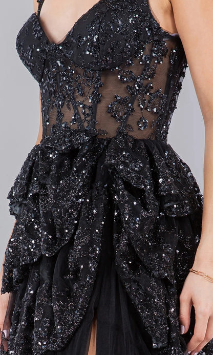 Glamorous A-Line Sweetheart Spaghetti-Strap Open-Back High-Slit Floor-Length Prom Dress