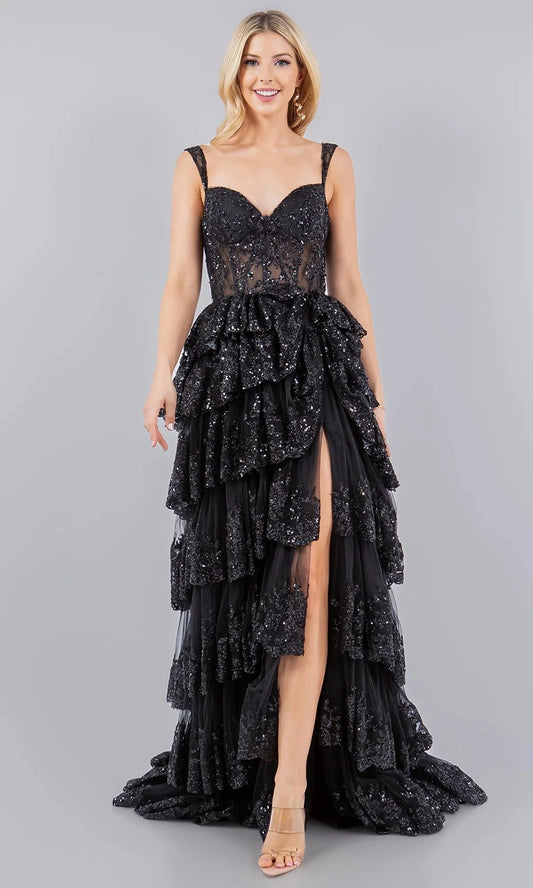 Glamorous A-Line Sweetheart Spaghetti-Strap Open-Back High-Slit Floor-Length Prom Dress