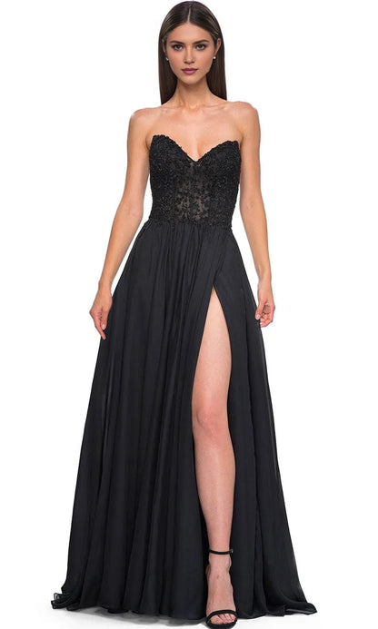 Glamorous A-Line Sweetheart Strapless Illusion Back Train Length Prom Dress