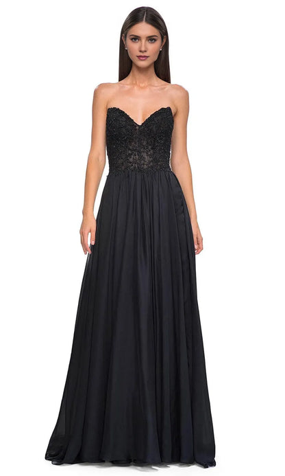 Glamorous A-Line Sweetheart Strapless Illusion Back Train Length Prom Dress