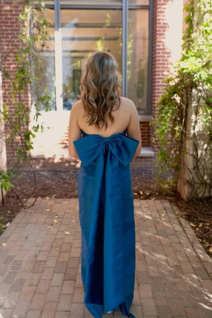 Glamorous A-line Strapless Sweetheart Bow Back Floor-length Evening Prom Dress