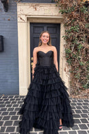 Glamorous A-line Strapless Sweetheart Corset Tiered Tulle Floor-length Evening Prom Dress