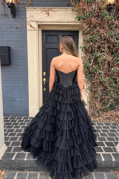 Glamorous A-line Strapless Sweetheart Corset Tiered Tulle Floor-length Evening Prom Dress