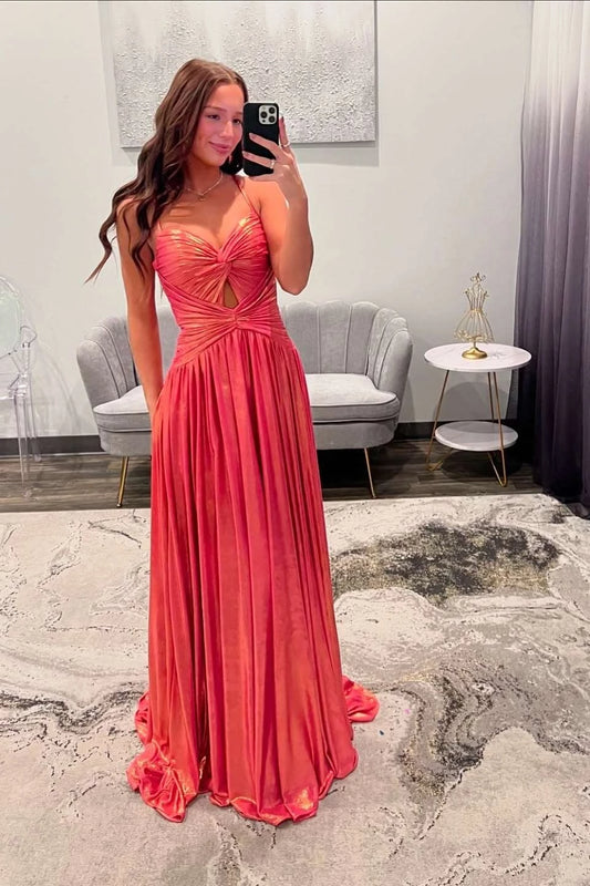 Glamorous A-line Sweetheart Spaghetti Straps Low Back Floor-length Evening Prom Dress