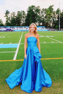 Glamorous Ball-Gown Strapless Sweetheart Open-Back Ruffle High-Slit Train Evening Dress