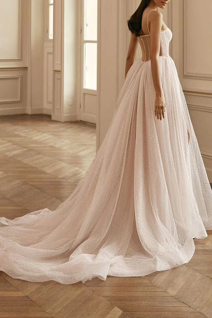Blushing Pink Glitter Tulle A-Line Sweetheart Back Zip Floor-Length Dress