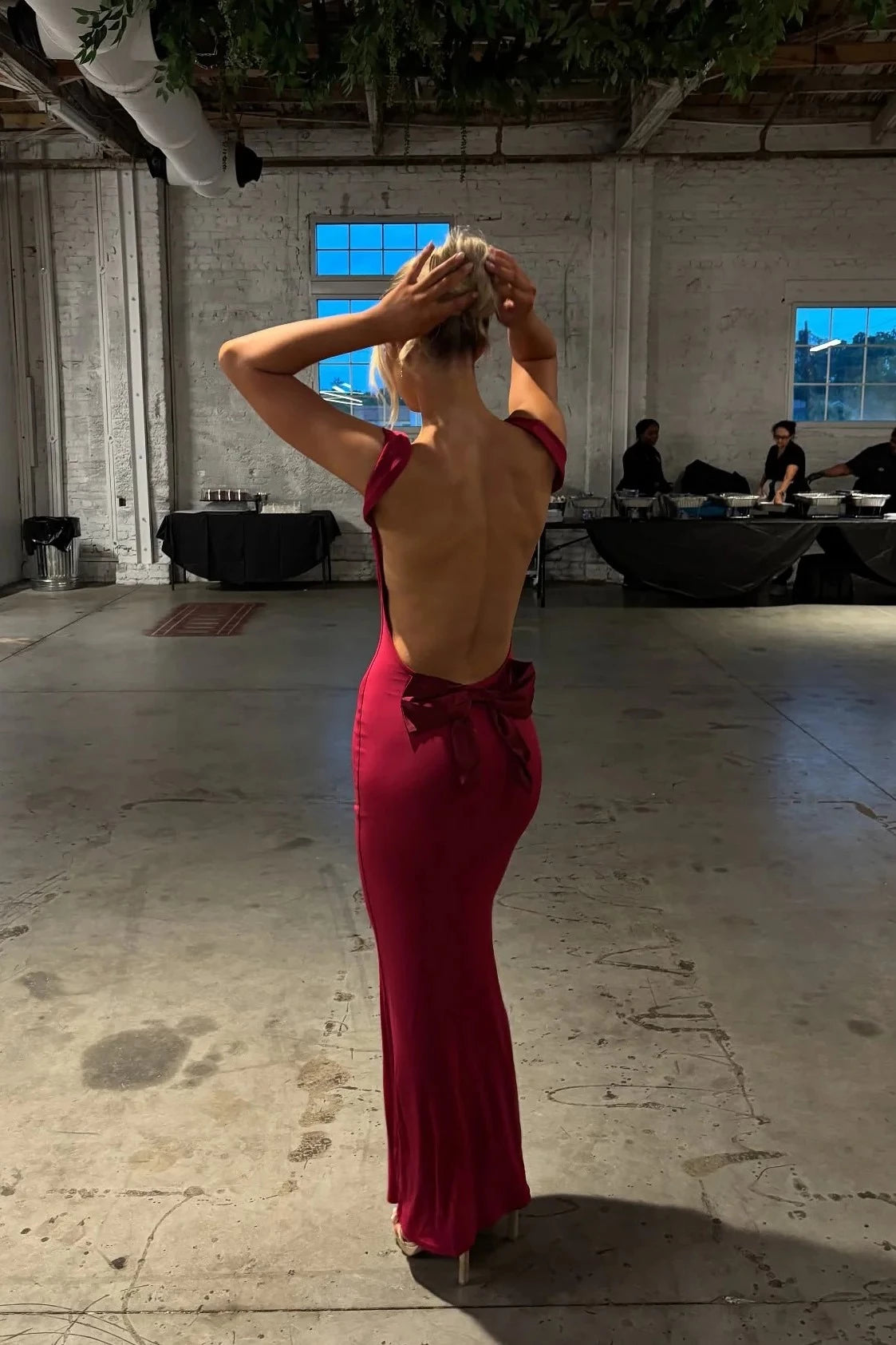 Glamorous Mermaid Cowl Neck Cap Sleeves Open Back Floor-Length Burgundy Satin Evening Dresses