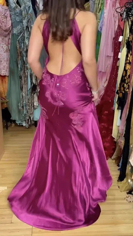 Glamorous Mermaid Deep‑V Spaghetti Strap Open‑Back Floor‑Length Prom Dress