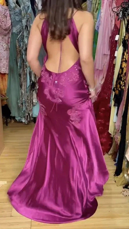 Glamorous Mermaid Deep‑V Spaghetti Strap Open‑Back Floor‑Length Prom Dress