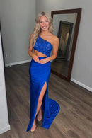 Glamorous Mermaid One-Shoulder Sleeveless Cutout-Back High-Slit Court Train Evening Dress
