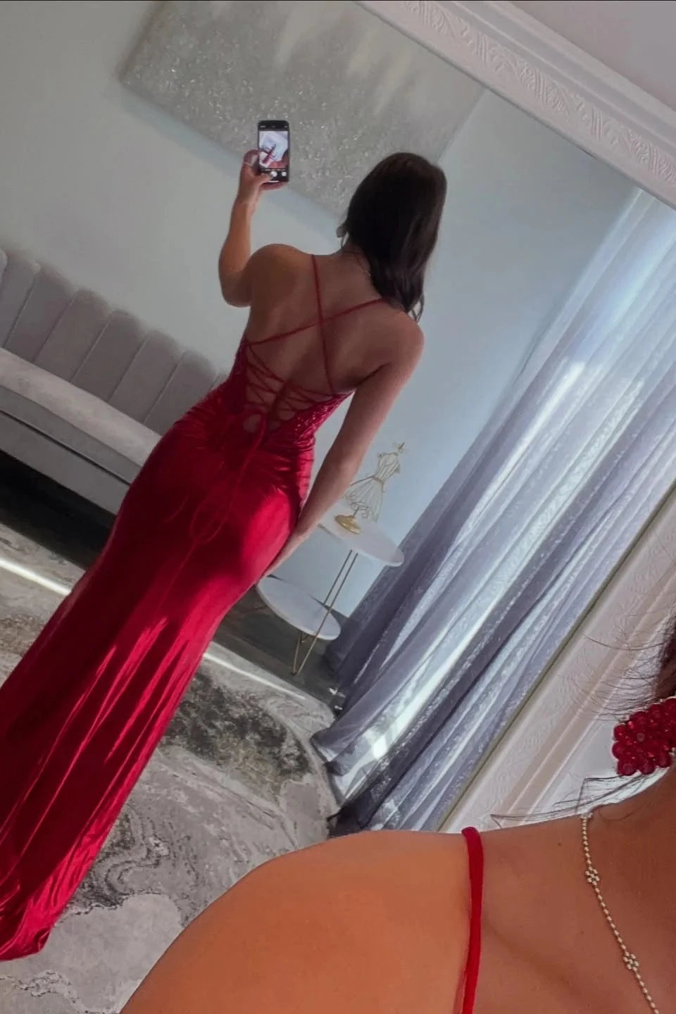 Glamorous Mermaid Square-Neck Spaghetti-Strap Crisscross-Back High-Slit Train Evening Dress