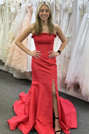 Glamorous Mermaid Strapless Sweetheart Lace-Up-Back High-Slit Train Evening Dress