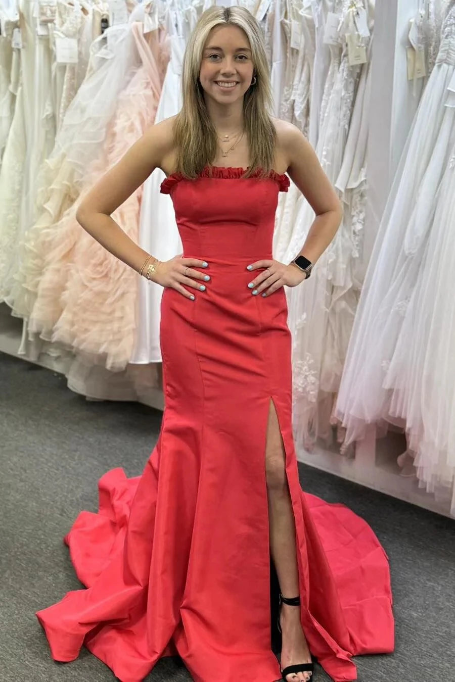 Glamorous Mermaid Strapless Sweetheart Lace-Up-Back High-Slit Train Evening Dress