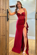 Glamorous Mermaid Sweetheart Sleeveless Corset Back High Slit Evening Dresses