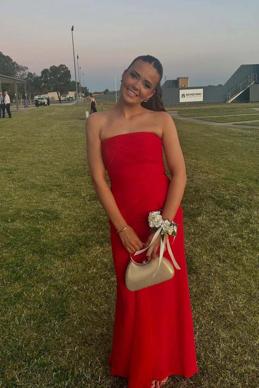 Glamorous Mermaid Sweetheart Strapless Sleeveless Open Back Floor-Length Red Chiffon Evening Dresses