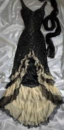 Glamorous Mermaid V-neck Spaghetti-strap Solid-back High-low Ruffled Prom Dress