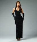 Glamorous Sequin Embellished Column V-Neck Sleeveless Open Back Floor-Length Prom Dresses