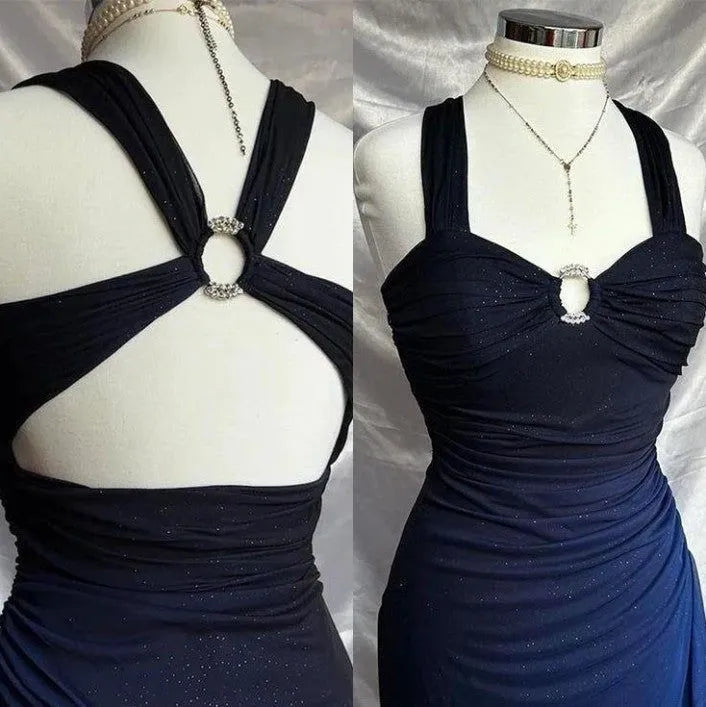 Glitter Mermaid Keyhole Halter Cut‑Out Back Floor‑Length Prom Dress