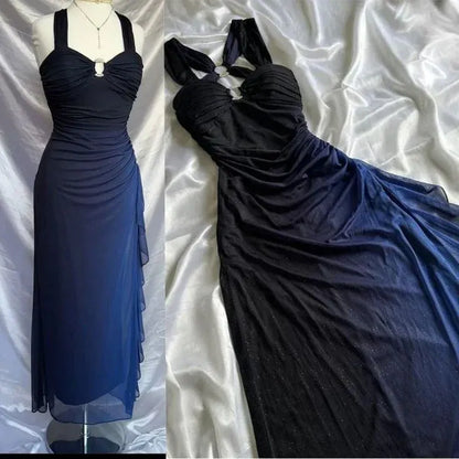 Glitter Mermaid Keyhole Halter Cut‑Out Back Floor‑Length Prom Dress
