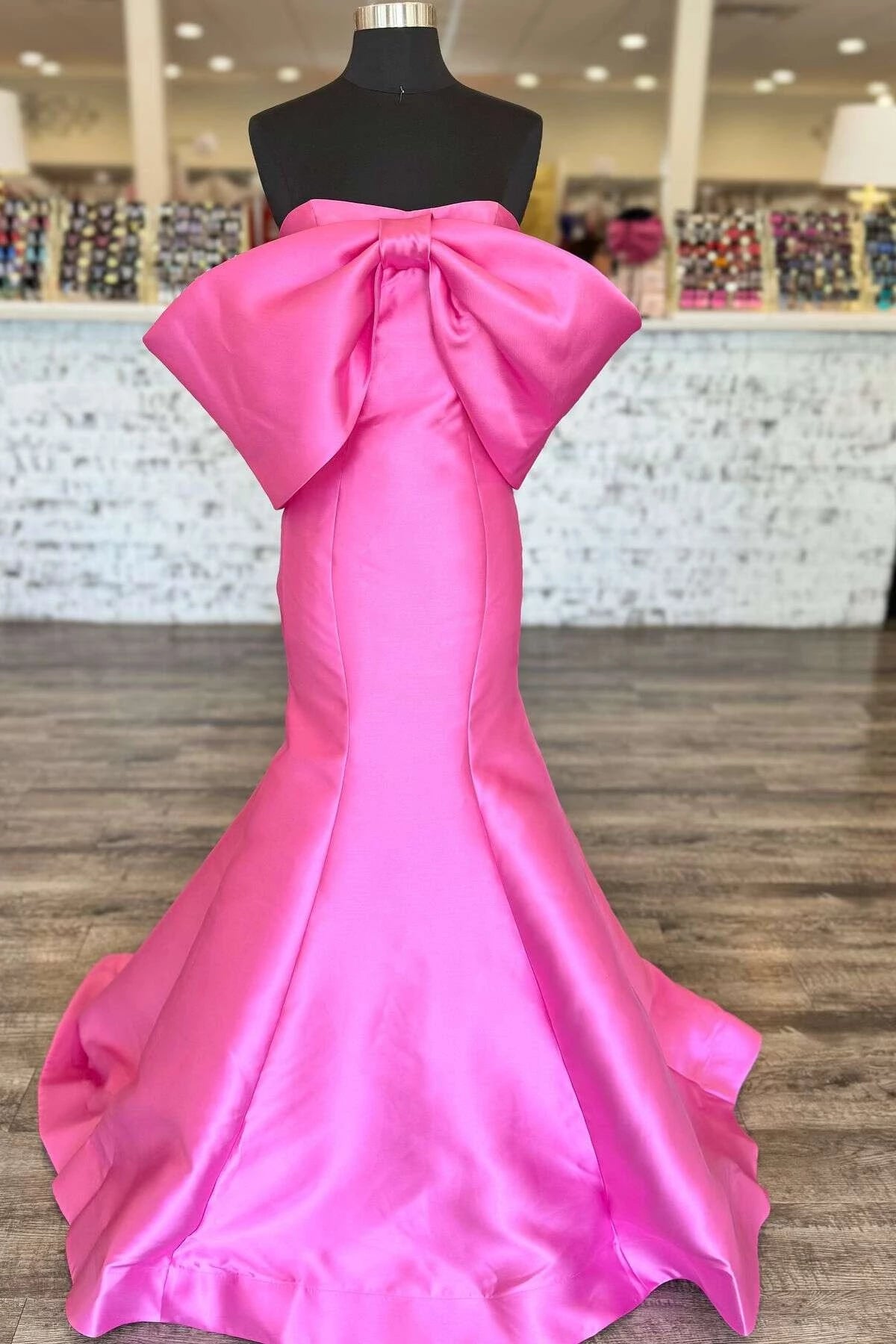 Gorgeous Mermaid Strapless Sleeveless Open Back Sweep Train Hot Pink Evening Dresses