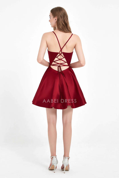 AABEI DRESS Short Dress Fashion A Line V Neck Spaghetti Straps Backless Elegant Simple New Homecoming Dress